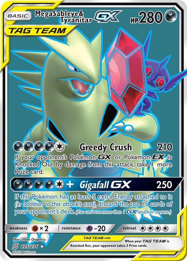 2019 Pokemon SM - Unified Minds 225/236 Mega Sableye & Tyranitar GX Full Art