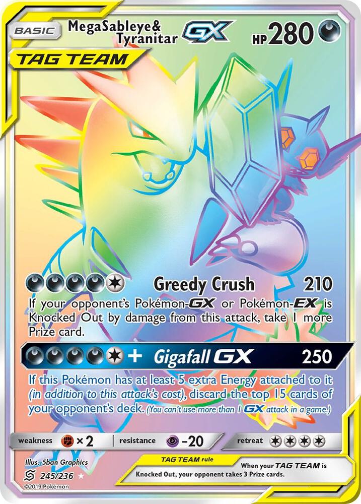 2019 Pokemon SM - Unified Minds 245/236 Mega Sableye & Tyranitar GX Secret Rare