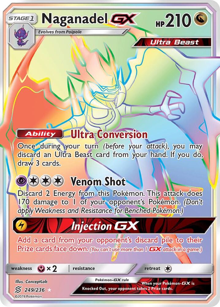 2019 Pokemon SM - Unified Minds 249/236 Naganadel GX (Secret) Secret Rare