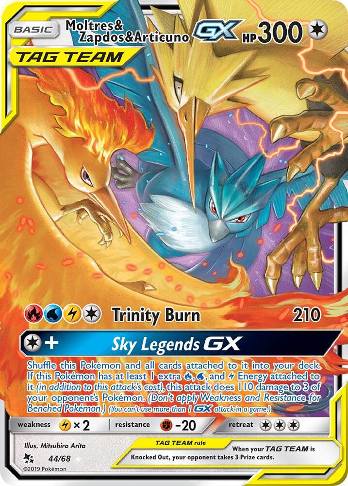 2019 Pokemon Hidden Fates 44/68 Moltres & Zapdos & Articuno GX Ultra Rare
