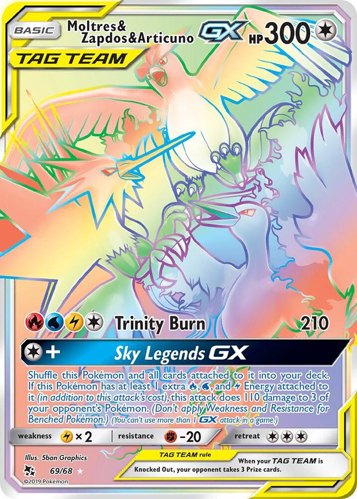 2019 Pokemon Hidden Fates 69/68 Moltres & Zapdos & Articuno GX Secret Rare