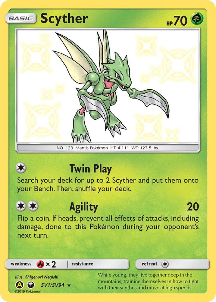 2019 Pokemon Hidden Fates: Shiny Vault SV1/SV94 Scyther Shiny Holo Rare