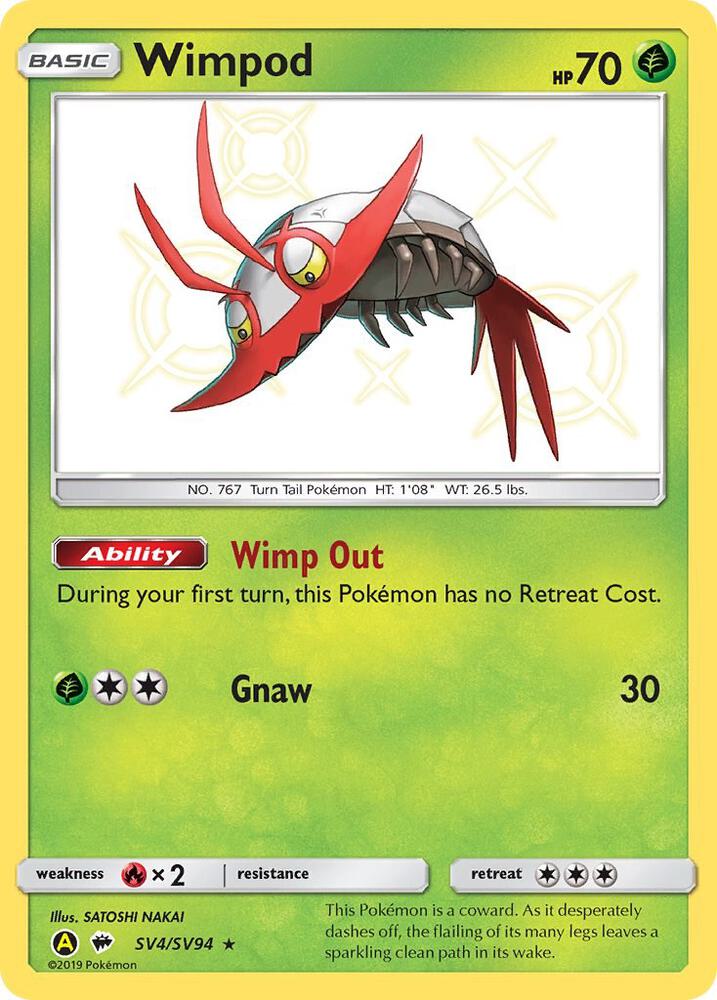 2019 Pokemon Hidden Fates: Shiny Vault SV4/SV94 Wimpod Shiny Holo Rare