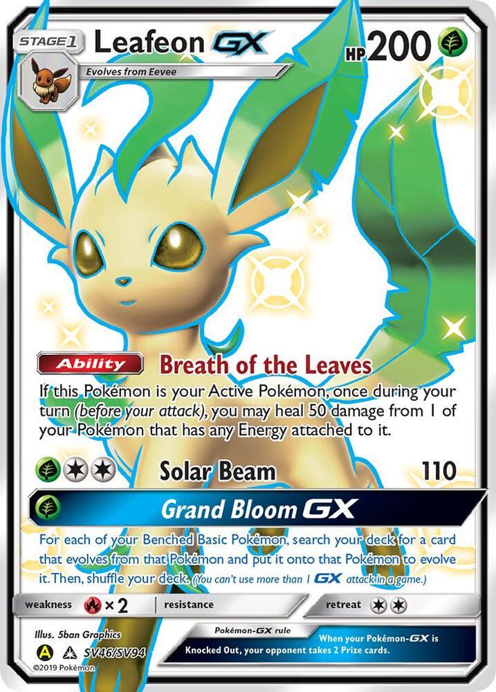 2019 Pokemon Hidden Fates: Shiny Vault SV46/SV94 Leafeon GX Shiny Holo Rare