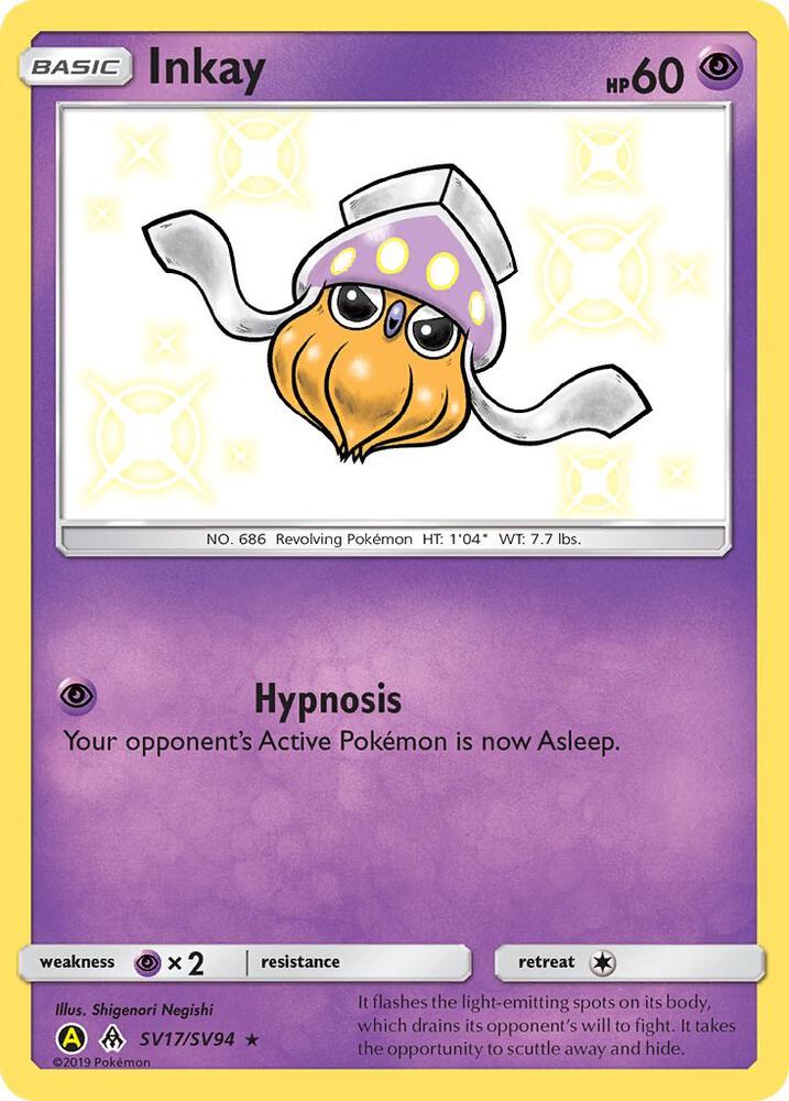 2019 Pokemon Hidden Fates: Shiny Vault SV17/SV94 Inkay Shiny Holo Rare