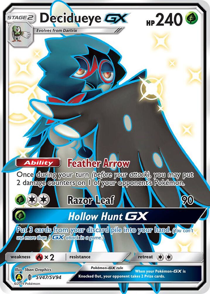 2019 Pokemon Hidden Fates: Shiny Vault SV47/SV94 Decidueye GX Shiny Holo Rare