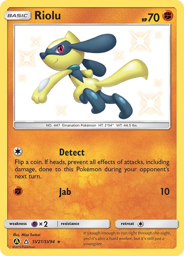 2019 Pokemon Hidden Fates: Shiny Vault SV21/SV94 Riolu Shiny Holo Rare