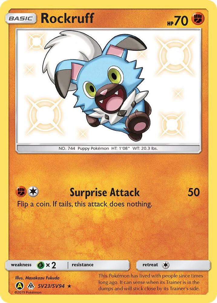 2019 Pokemon Hidden Fates: Shiny Vault SV23/SV94 Rockruff Shiny Holo Rare