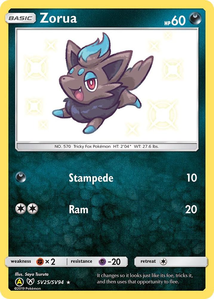 2019 Pokemon Hidden Fates: Shiny Vault SV25/SV94 Zorua Shiny Holo Rare