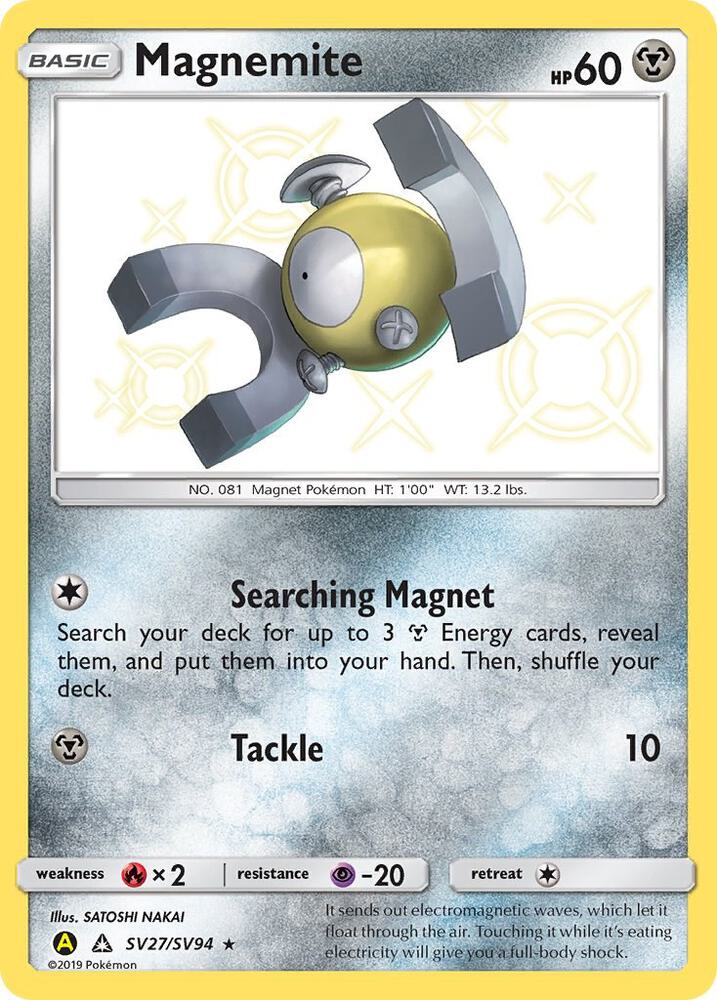 2019 Pokemon Hidden Fates: Shiny Vault SV27/SV94 Magnemite Shiny Holo Rare