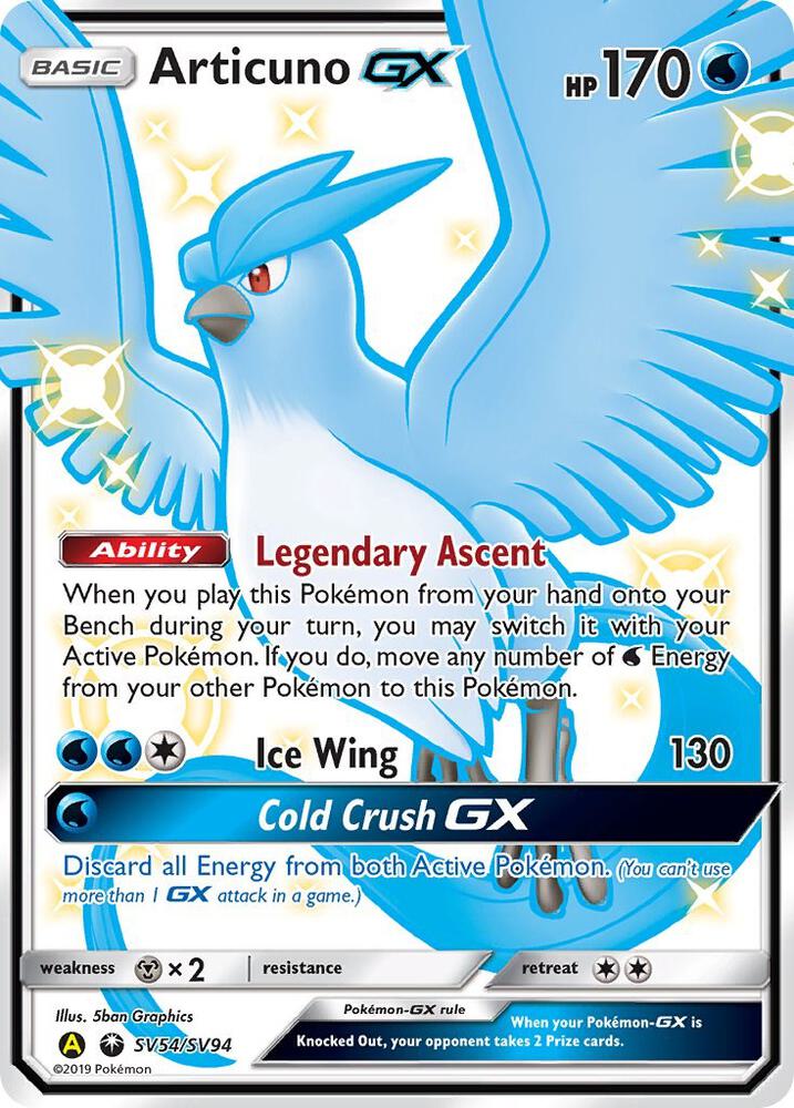 2019 Pokemon Hidden Fates: Shiny Vault SV54/SV94 Articuno GX Shiny Holo Rare