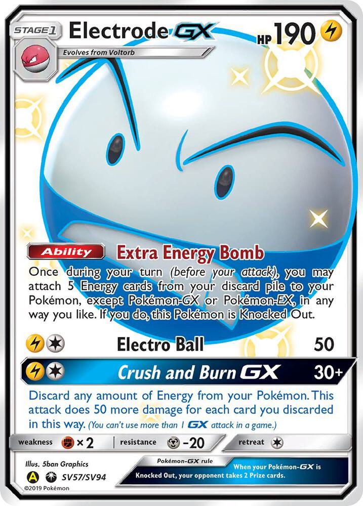 2019 Pokemon Hidden Fates: Shiny Vault SV57/SV94 Electrode GX Shiny Holo Rare