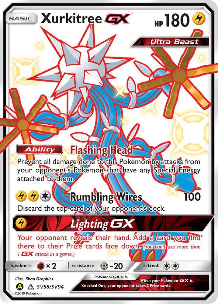 2019 Pokemon Hidden Fates: Shiny Vault SV58/SV94 Xurkitree GX Shiny Holo Rare