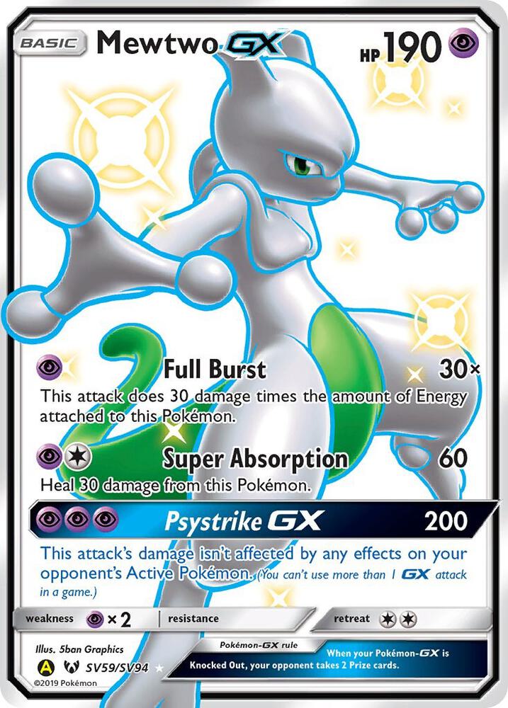 2019 Pokemon Hidden Fates: Shiny Vault SV59/SV94 Mewtwo GX Shiny Holo Rare