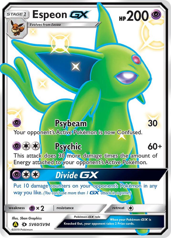 2019 Pokemon Hidden Fates: Shiny Vault SV60/SV94 Espeon GX Shiny Holo Rare