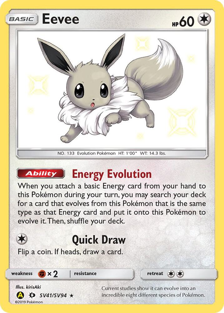 2019 Pokemon Hidden Fates: Shiny Vault SV41/SV94 Eevee Shiny Holo Rare