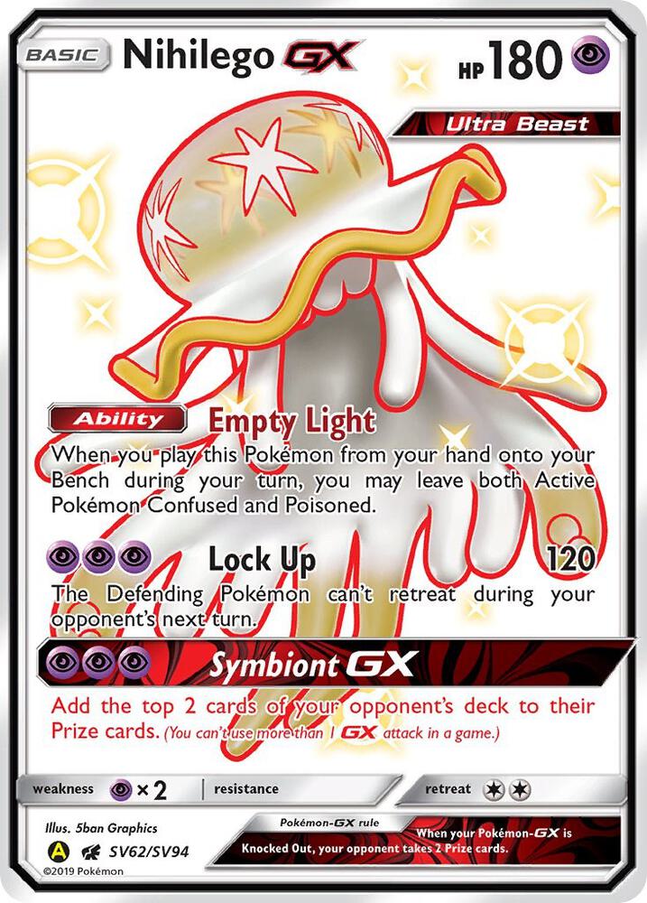 2019 Pokemon Hidden Fates: Shiny Vault SV62/SV94 Nihilego GX Shiny Holo Rare