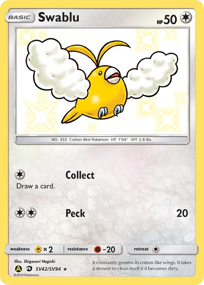 2019 Pokemon Hidden Fates: Shiny Vault SV42/SV94 Swablu Shiny Holo Rare