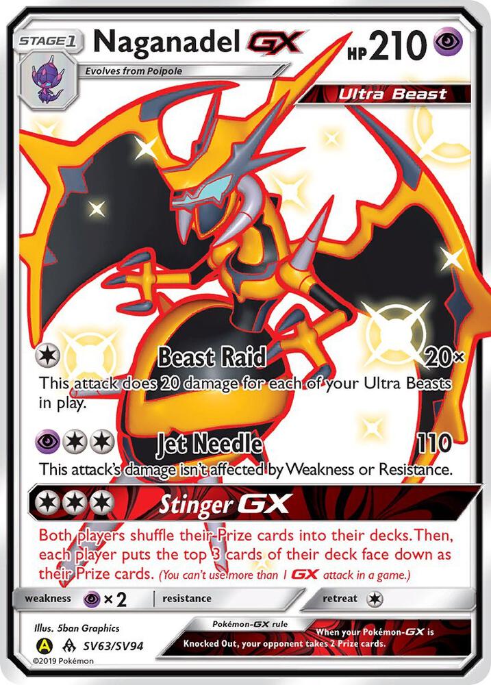 2019 Pokemon Hidden Fates: Shiny Vault SV63/SV94 Naganadel GX Shiny Holo Rare