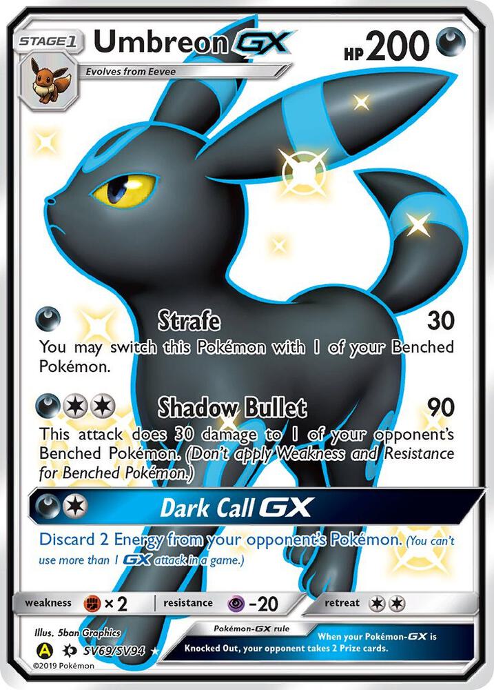 2019 Pokemon Hidden Fates: Shiny Vault SV69/SV94 Umbreon GX Shiny Holo Rare