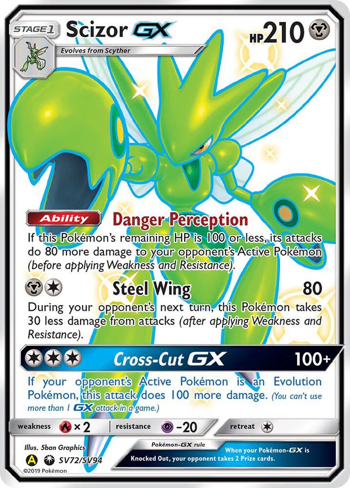 2019 Pokemon Hidden Fates: Shiny Vault SV72/SV94 Scizor GX Shiny Holo Rare