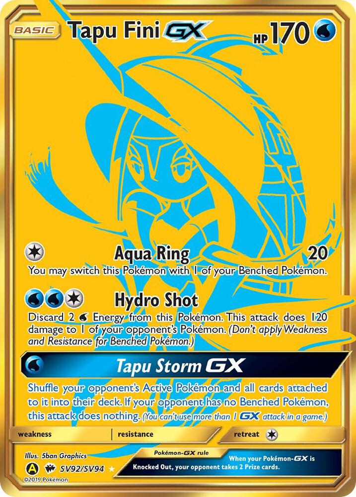 2019 Pokemon Hidden Fates: Shiny Vault SV92/SV94 Tapu Fini GX Shiny Holo Rare