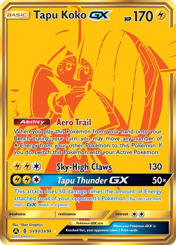 2019 Pokemon Hidden Fates: Shiny Vault SV93/SV94 Tapu Koko GX Shiny Holo Rare