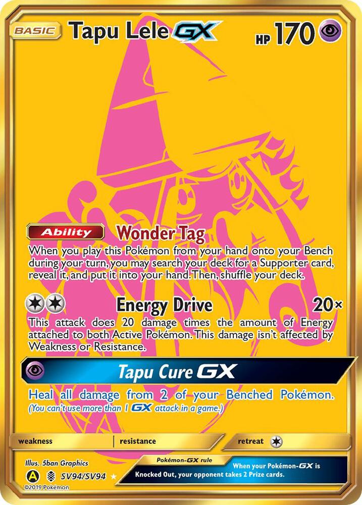2019 Pokemon Hidden Fates: Shiny Vault SV94/SV94 Tapu Lele GX Shiny Holo Rare