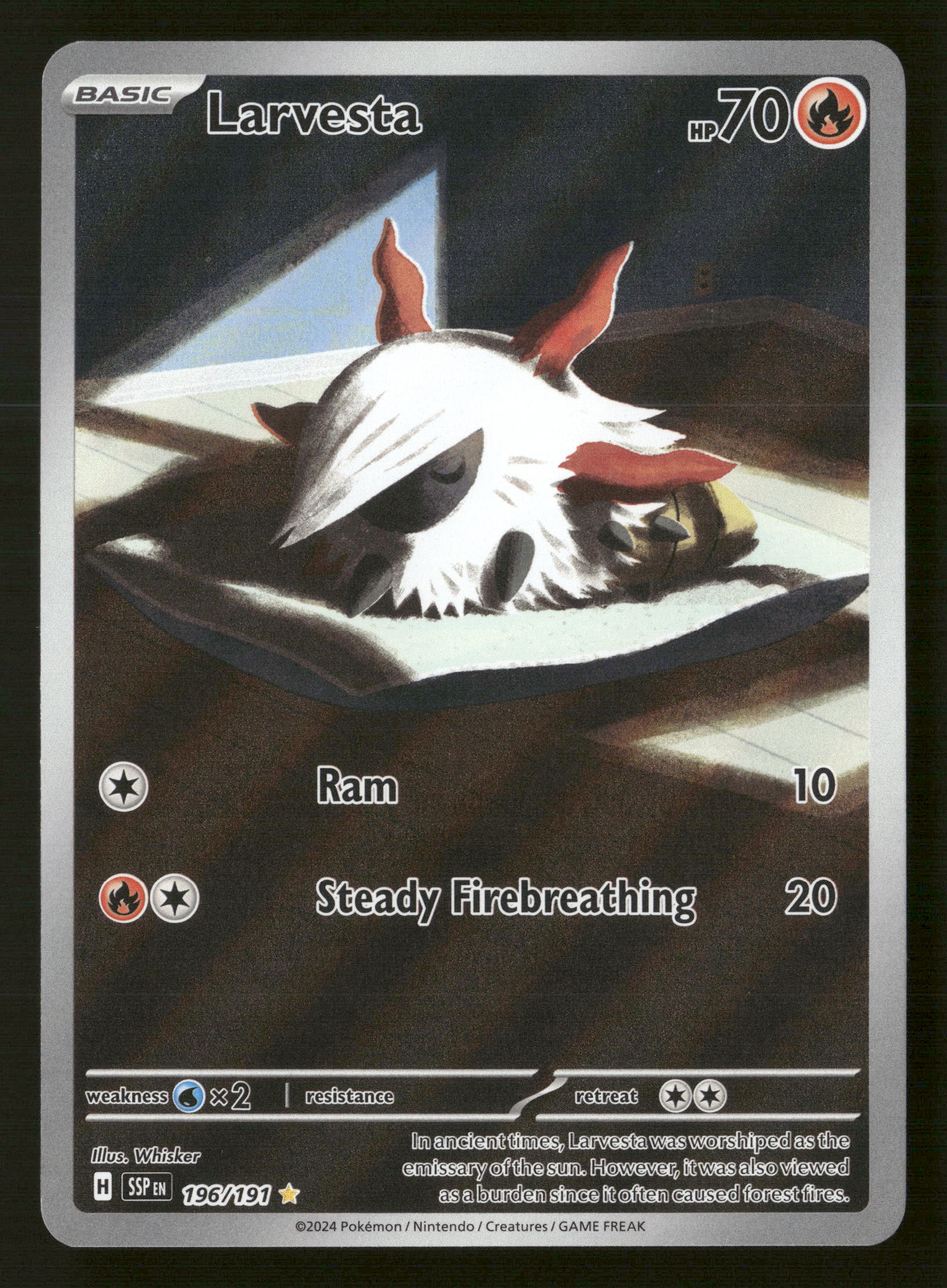  Pokemon SV08: Surging Sparks  196/191 Larvesta Illustration Rare NM