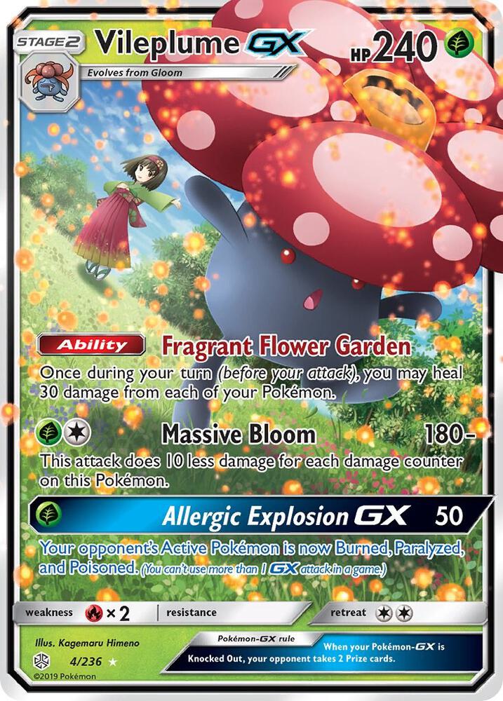 2019 Pokemon SM - Cosmic Eclipse 4/236 Vileplume GX Ultra Rare
