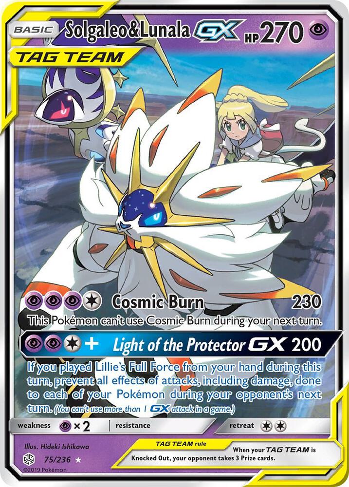 2019 Pokemon SM - Cosmic Eclipse 75/236 Solgaleo & Lunala GX Ultra Rare