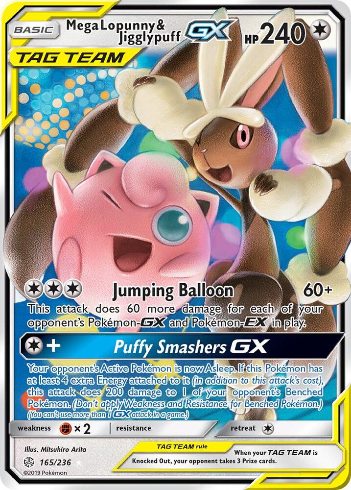 2019 Pokemon SM - Cosmic Eclipse 165/236 Mega Lopunny & Jigglypuff GX Ultra Rare