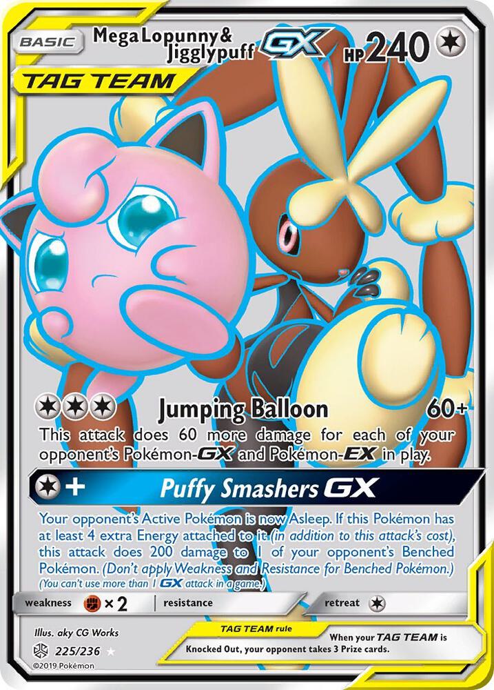 2019 Pokemon SM - Cosmic Eclipse 225/236 Mega Lopunny & Jigglypuff GX Full Art
