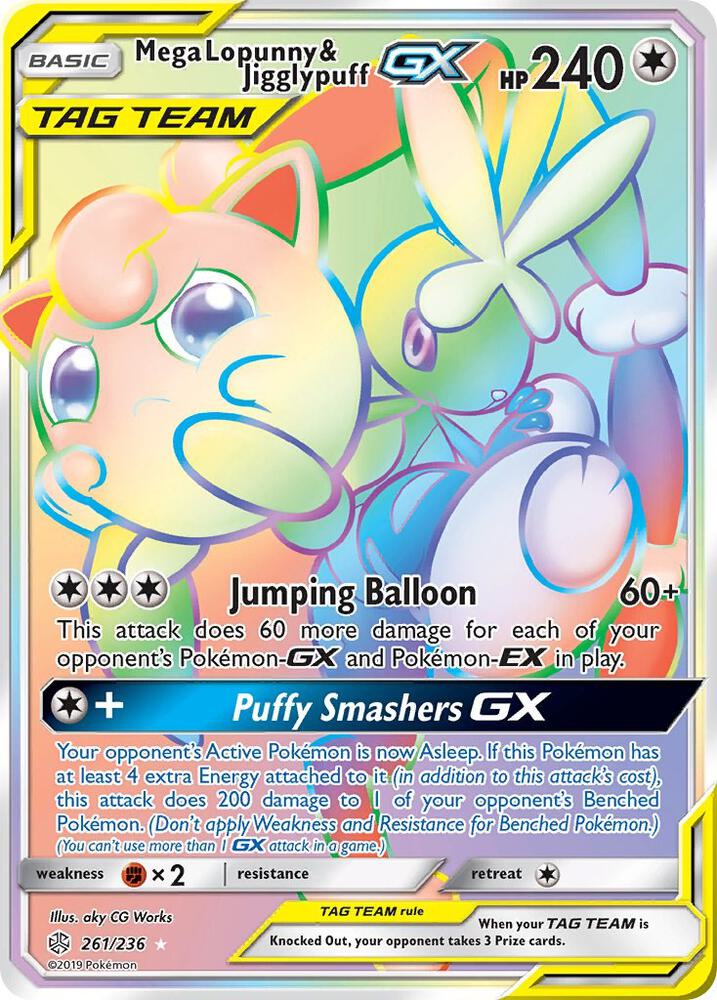 2019 Pokemon SM - Cosmic Eclipse 261/236 Mega Lopunny & Jigglypuff GX  Rainbow