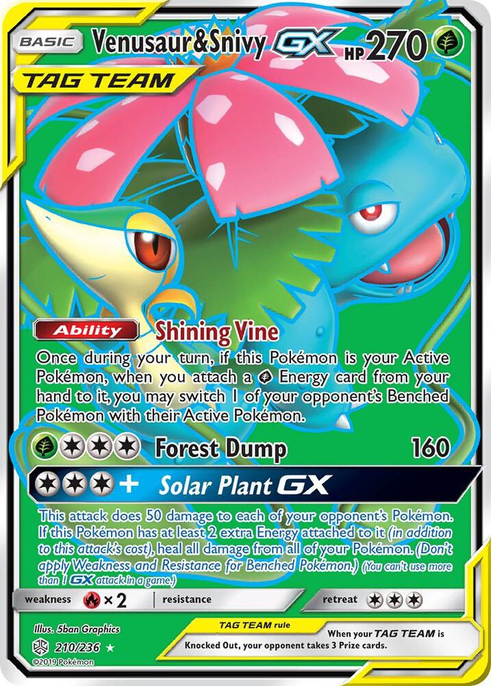 2019 Pokemon SM - Cosmic Eclipse 210/236 Venusaur & Snivy GX Full Art