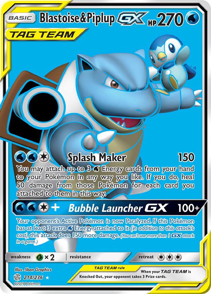 2019 Pokemon SM - Cosmic Eclipse 214/236 Blastoise & Piplup GX Full Art