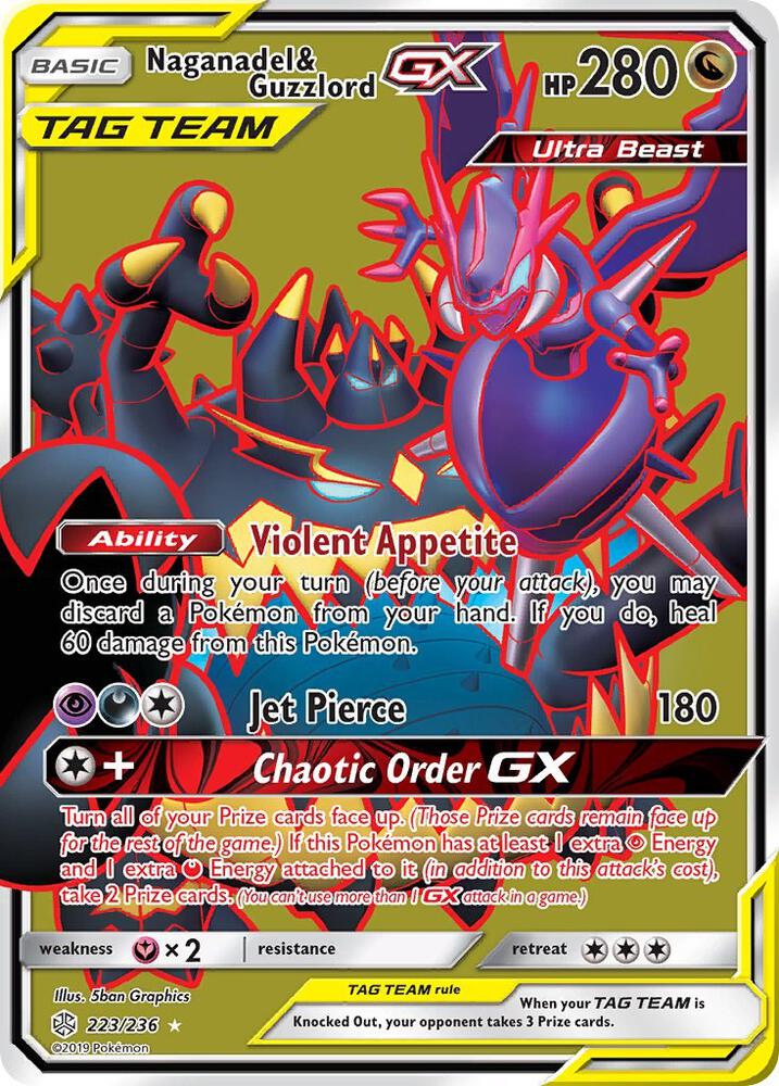 2019 Pokemon SM - Cosmic Eclipse 223/236 Naganadel & Guzzlord GX Full Art