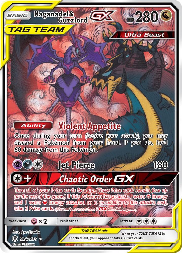 2019 Pokemon SM - Cosmic Eclipse 224/236 Naganadel & Guzzlord GX Alternate Art