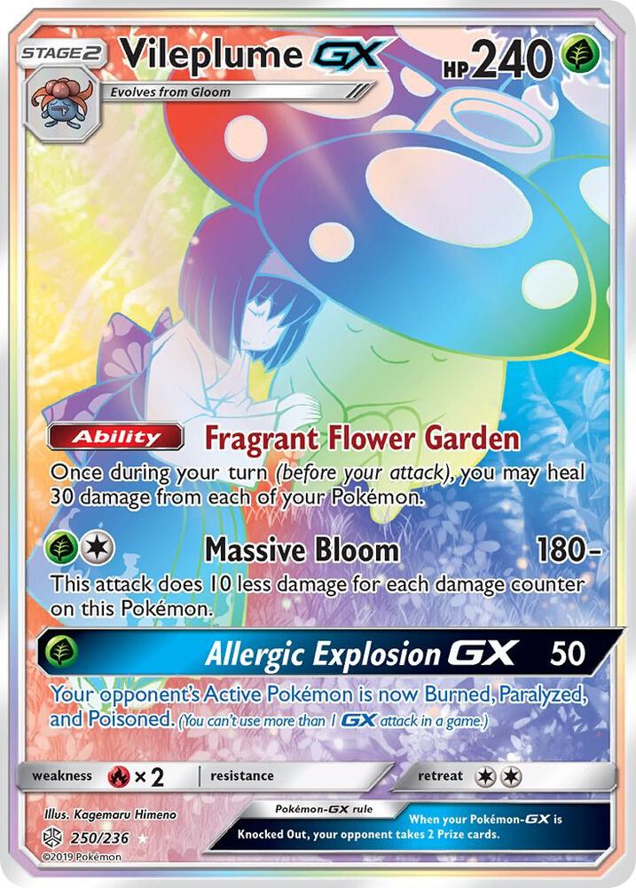 2019 Pokemon SM - Cosmic Eclipse 250/236 Vileplume GX (Secret) Rainbow Rare