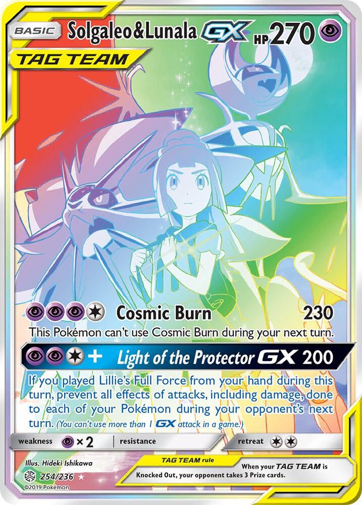 2019 Pokemon SM - Cosmic Eclipse 254/236 Solgaleo & Lunala GX Rainbow Rare