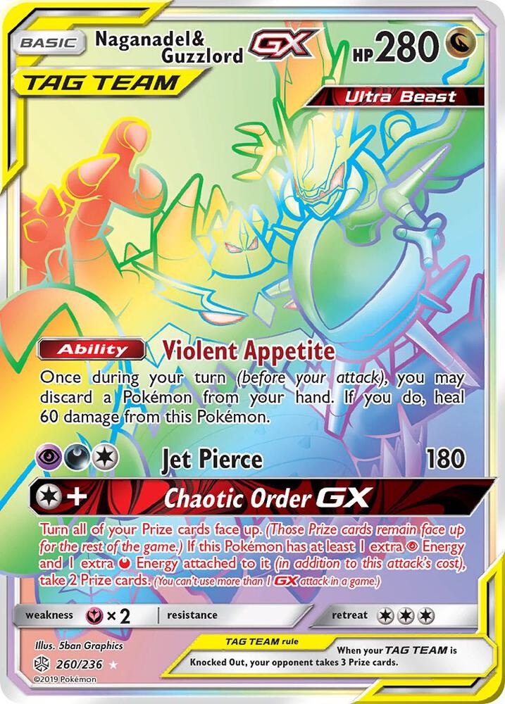2019 Pokemon SM - Cosmic Eclipse 260/236 Naganadel & Guzzlord GX Rainbow