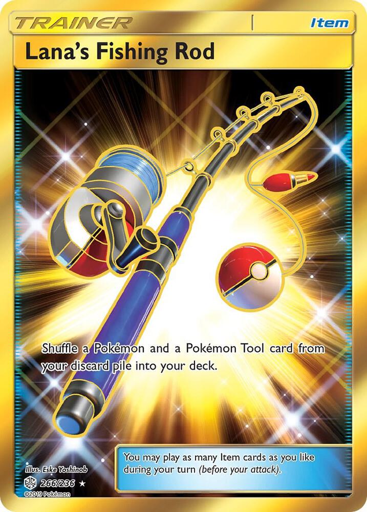2019 Pokemon SM - Cosmic Eclipse 266/236 Lana's Fishing Rod (Secret) Secret Rare