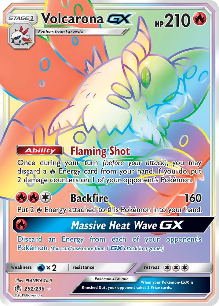 2019 Pokemon SM - Cosmic Eclipse 252/236 Volcarona GX (Secret) Rainbow Rare