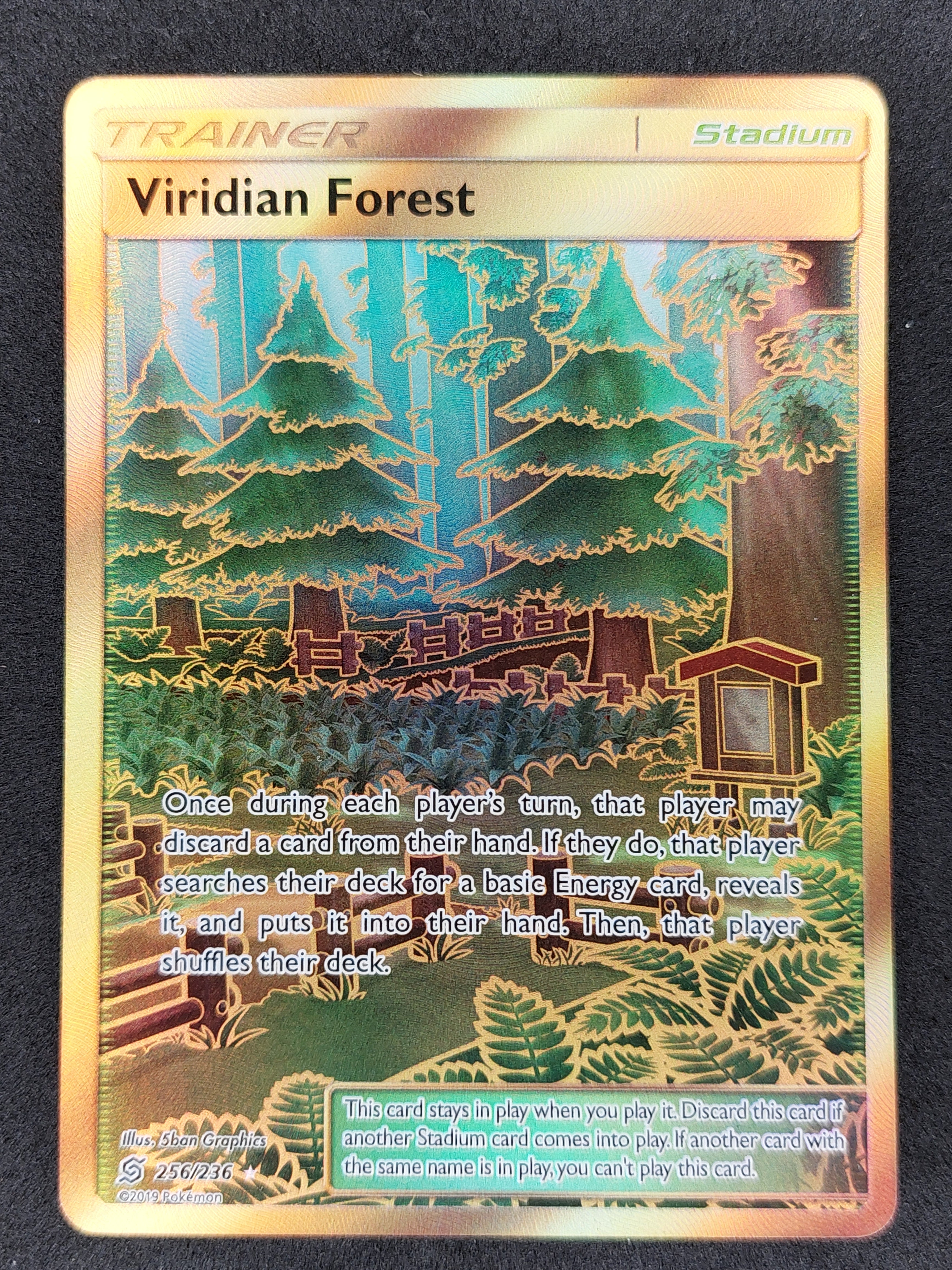 2019 Pokemon S&M Unified Minds Gold Viridian Forest Secret Rare 256/23