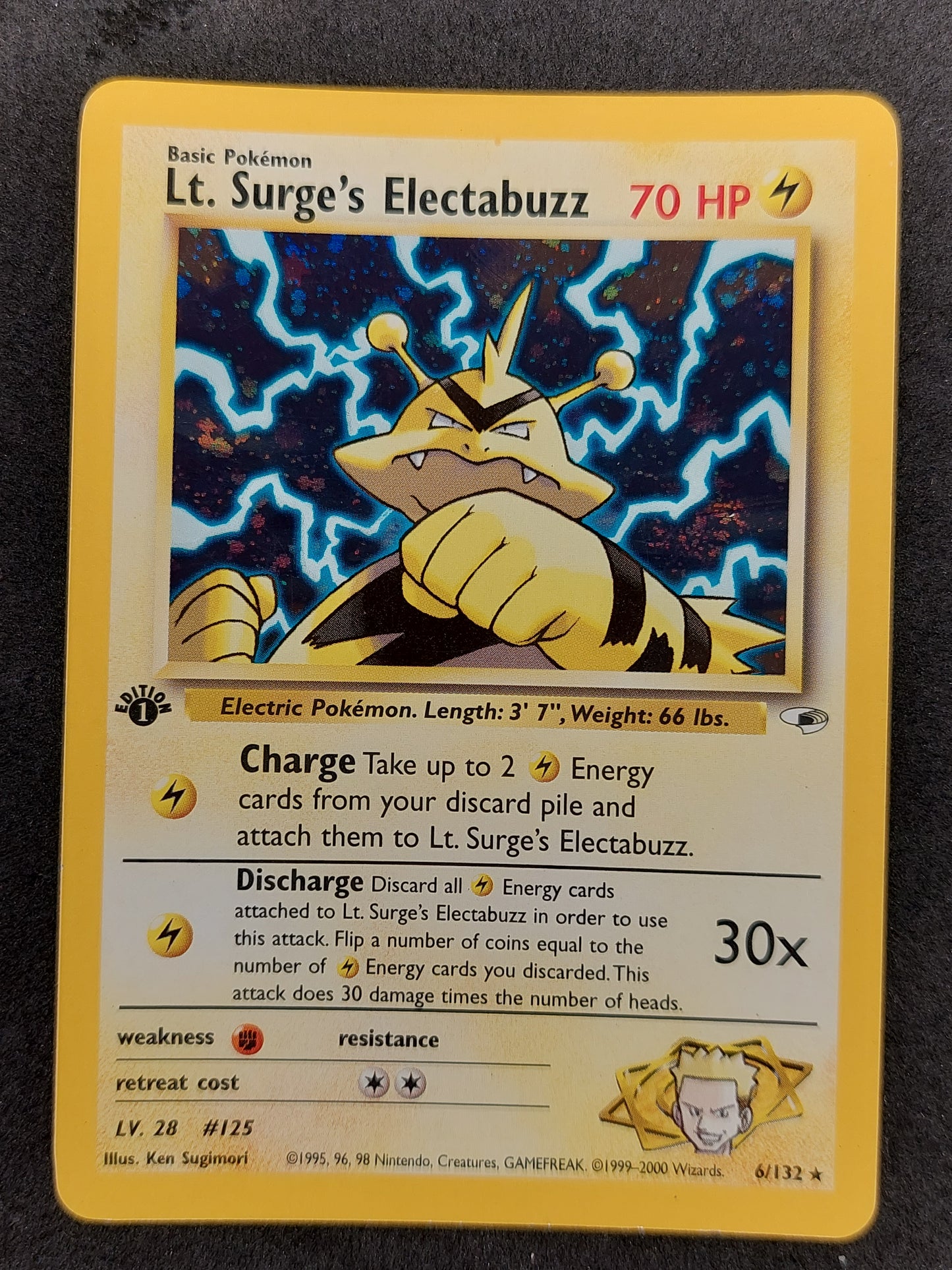 2000 Pokemon Gym Heroes 6/132 Lt. Surge's Electabuzz Holo 1st Edition LP