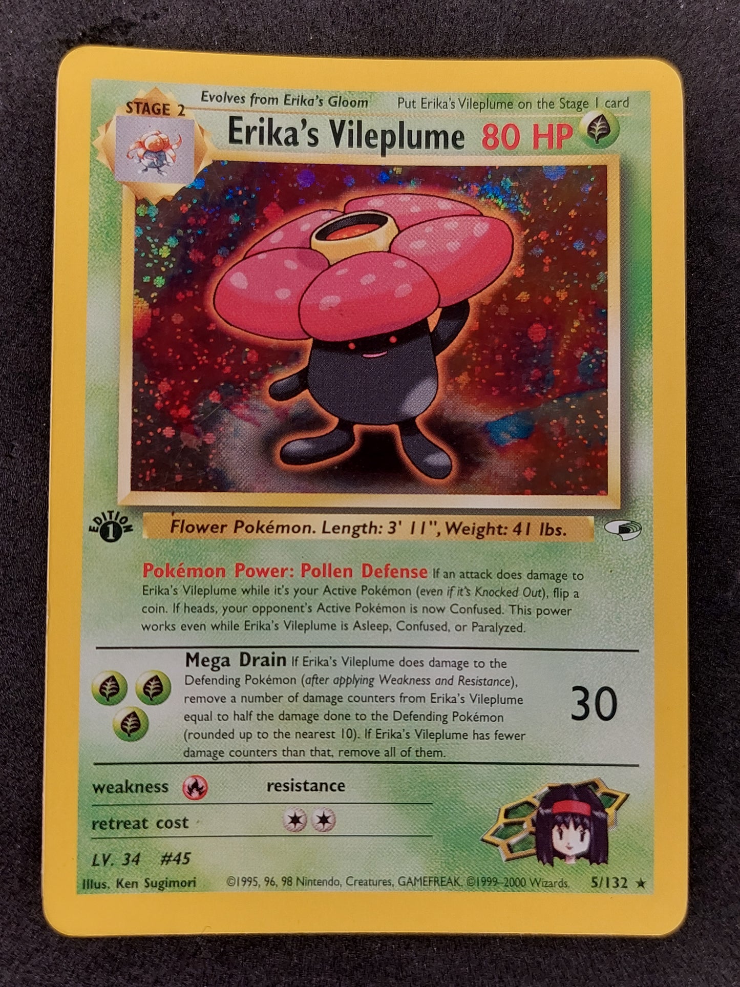 2000 Pokemon Gym Heroes 5/132 Erika's Vileplume Holo 1st Edition LP