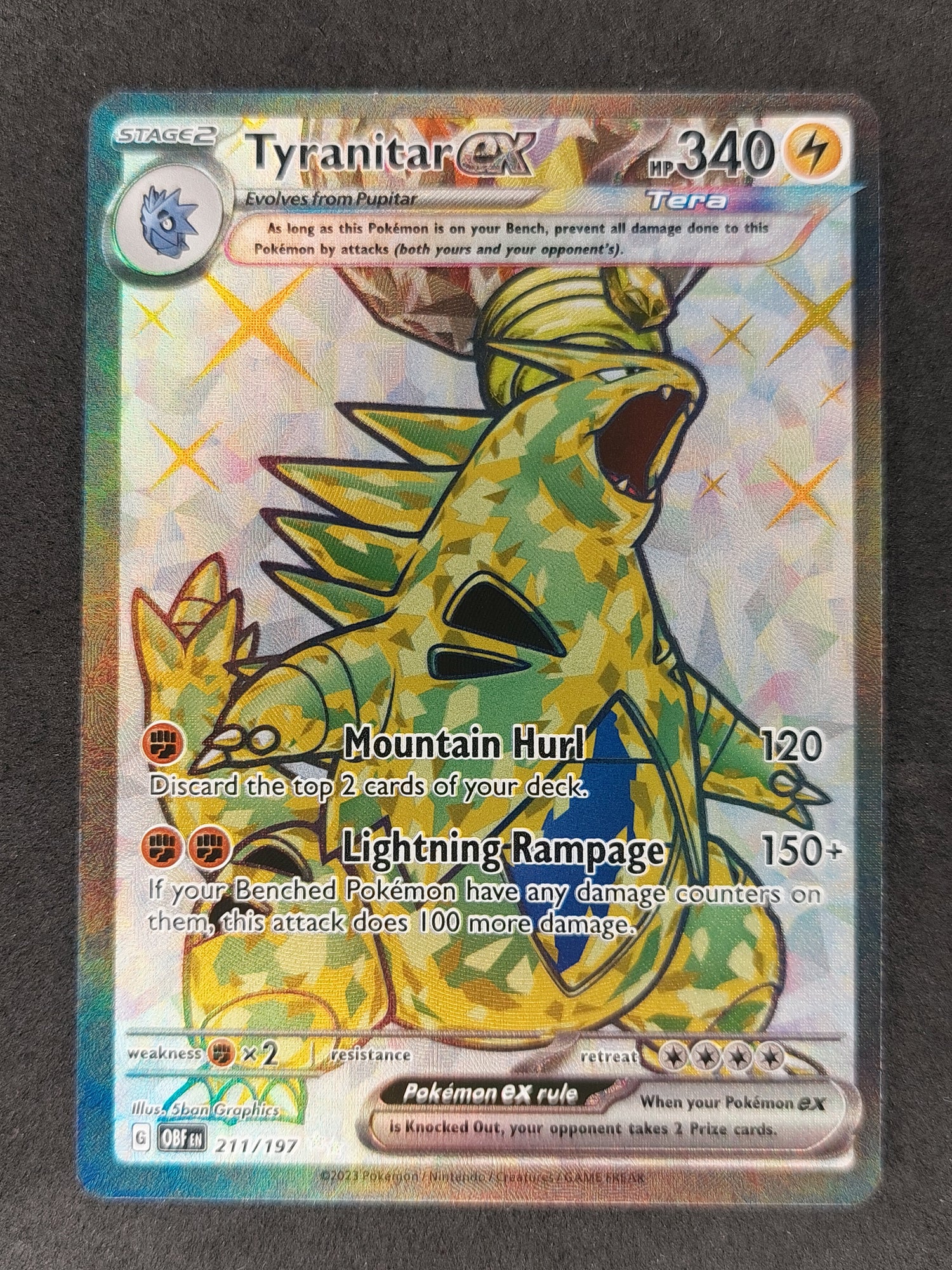 2023 Pokemon Obsidian Flames 211/197 Tyranitar EX Full Art Ultra