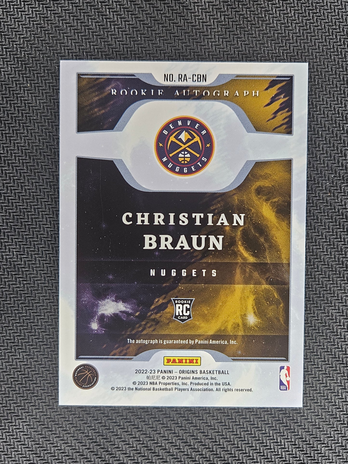 2022/23 Panini Origins Basketball #RA-CBN Christian Braun Rookie Autograph