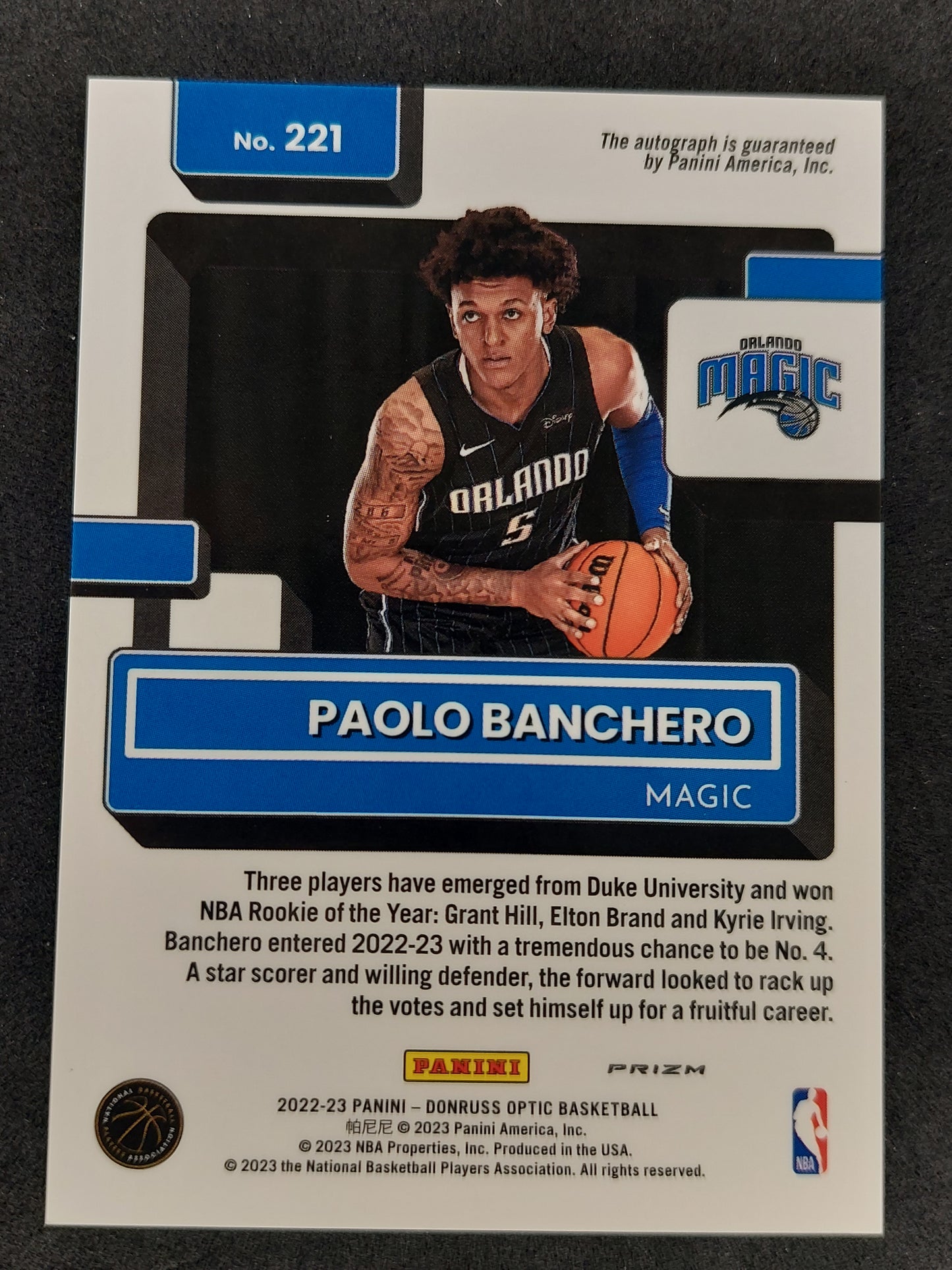 2022-23 Donruss Optic Paolo Banchero Rated Rookie Auto Silver