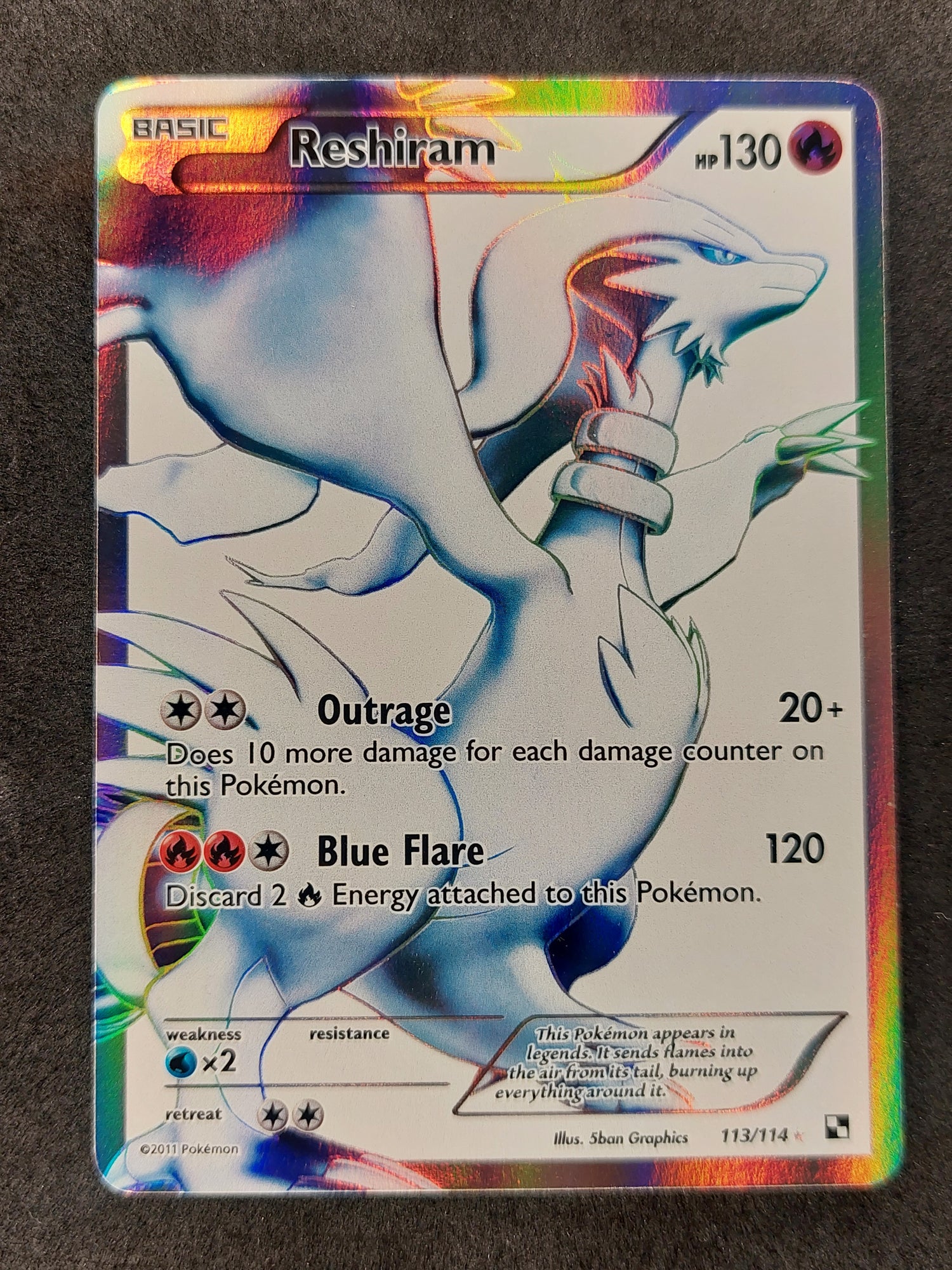 2011 Pokemon Black and White Base Set 113/114 Reshiram Full Art Mint